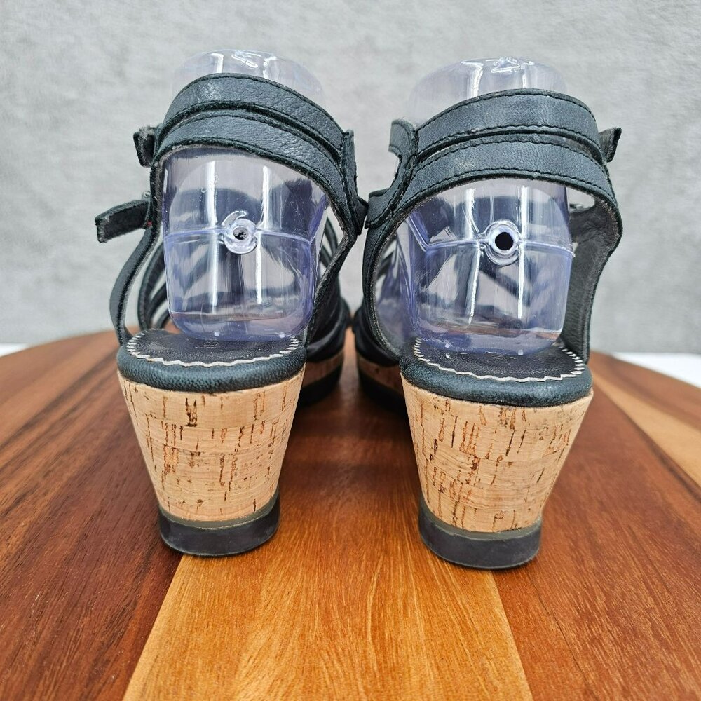 Bussola Saint Tropez Wedges Sandals 40 9.5 Black Graphite Leather Cork Strappy - Picture 8 of 16